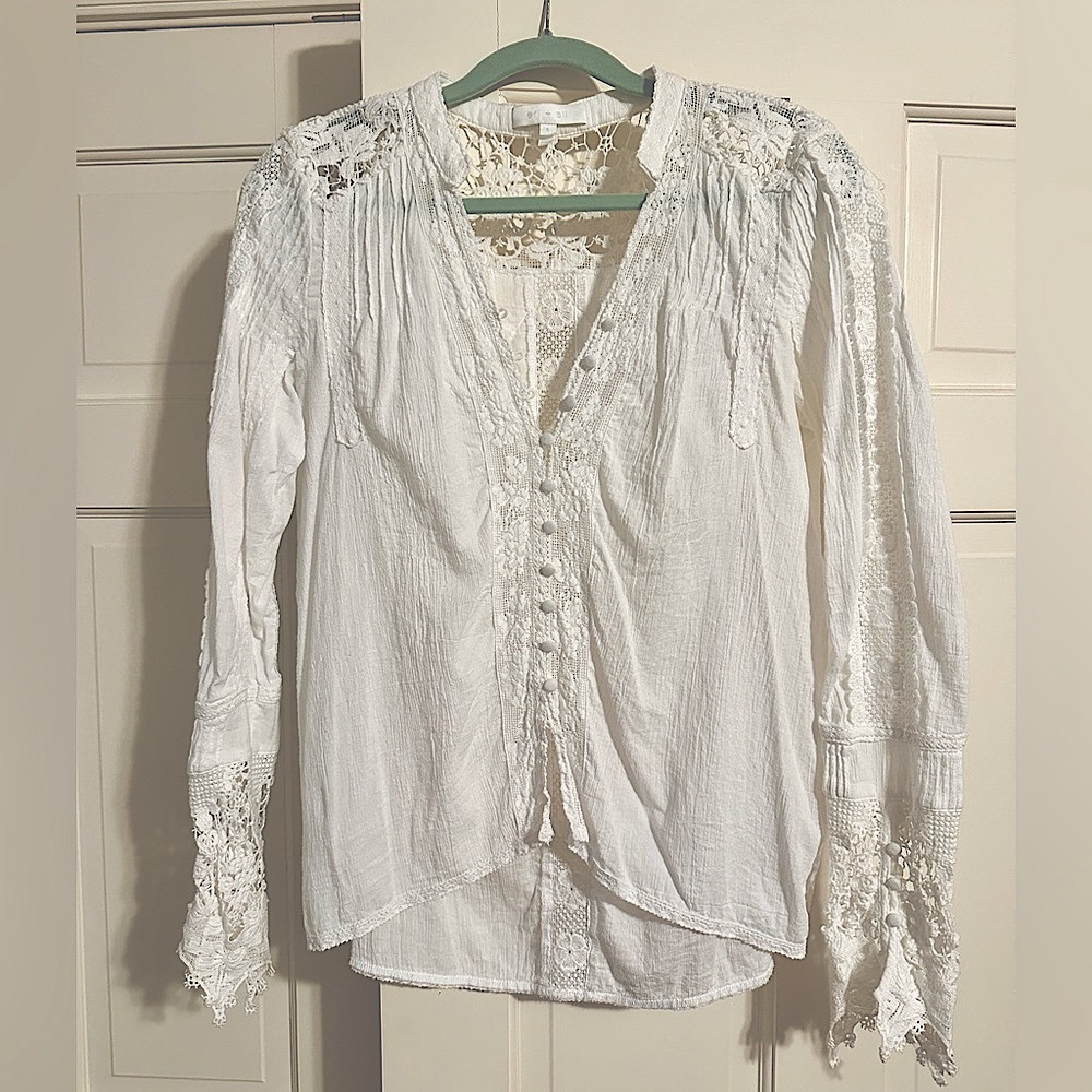 Eri & Ali embroidered lace and cotton bohemian sexy blouse. Sz Small